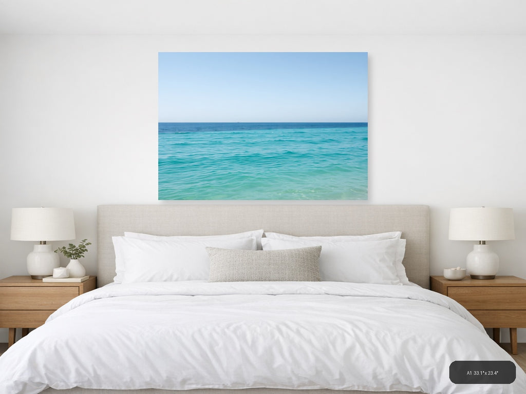 Minimalist Turquoise Ocean Horizon Wall Art — A1 / Bedroom
