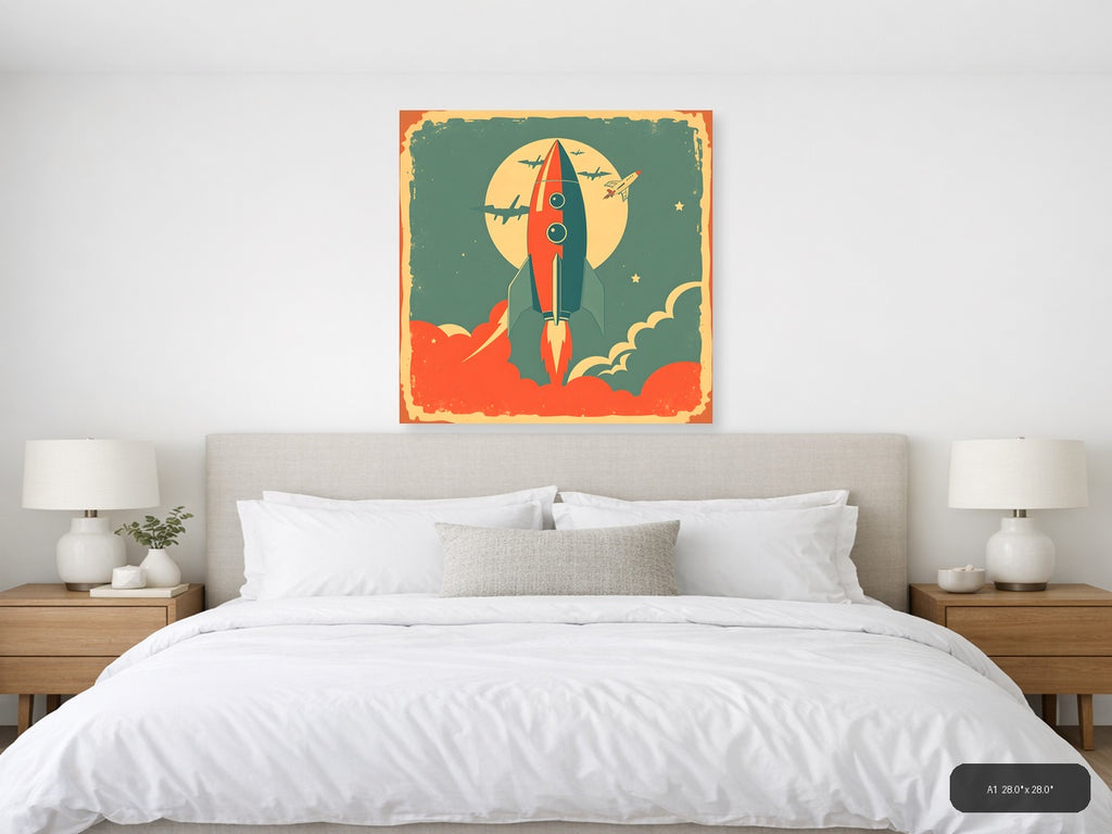 Vintage Rocket Launch Retro Space Wall Art — A1 / Bedroom