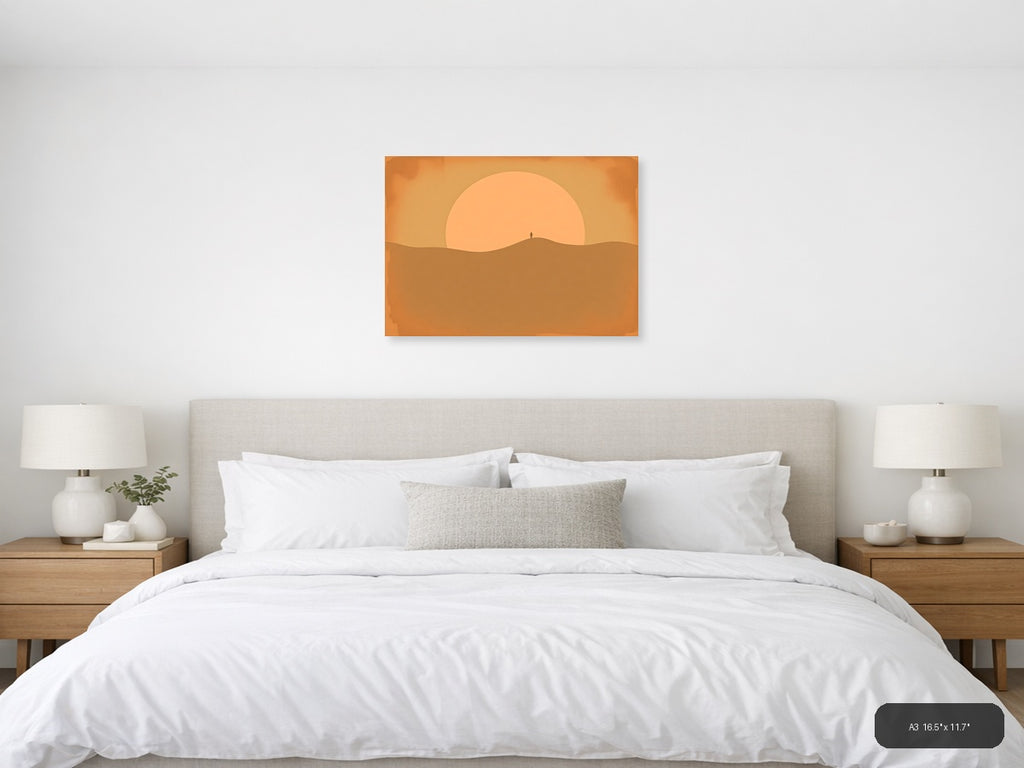 Vintage Desert Sunset Silhouette Wall Art — A3 / Bedroom