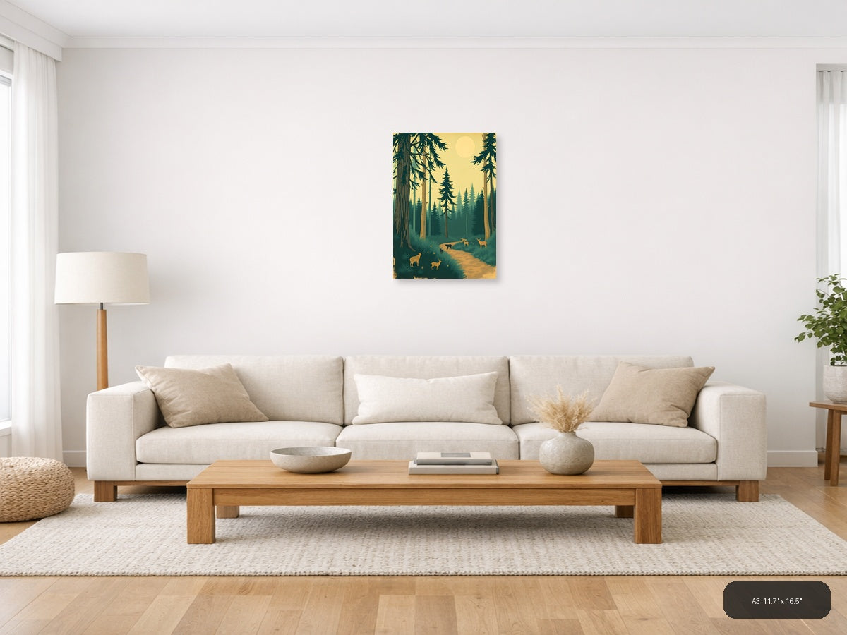Vintage Forest Wildlife Path Landscape Wall Art — A3 / Living Room