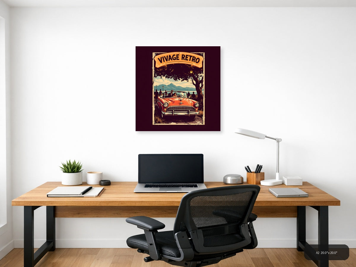 Vintage Retro Classic Car Mountain Landscape Wall Art — A2 / Office