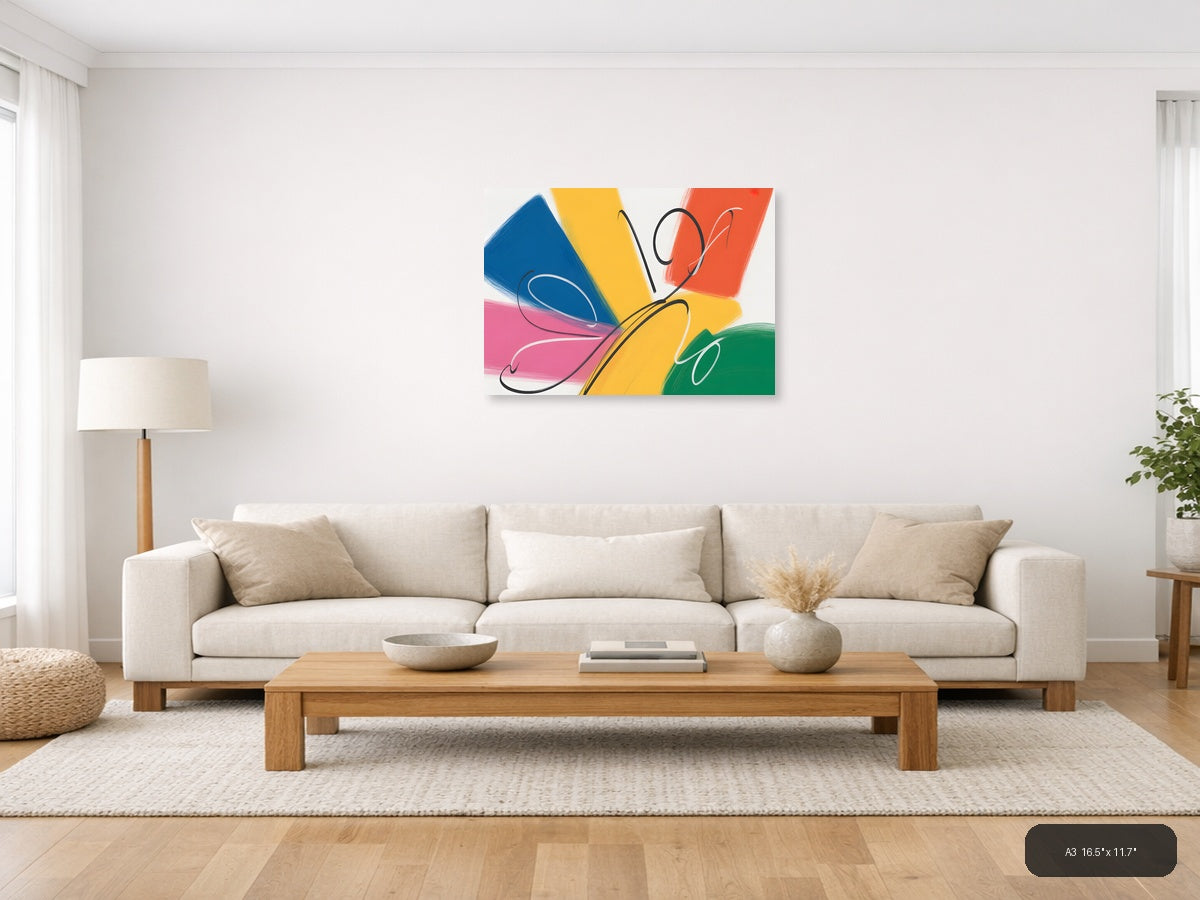 Colorful Abstract Butterfly with Paint Strokes Wall Art — A3 / Living Room