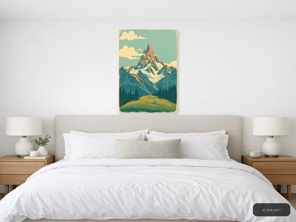 Vintage Mountain Peak Landscape Poster Wall Art — A1 / Bedroom