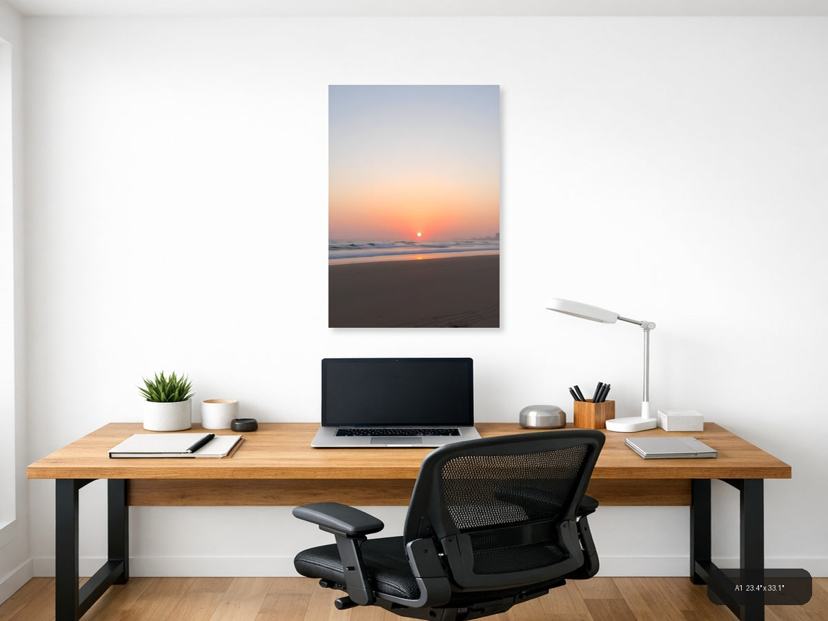Minimalist Sunset Beach Ocean Waves Wall Art — A1 / Office