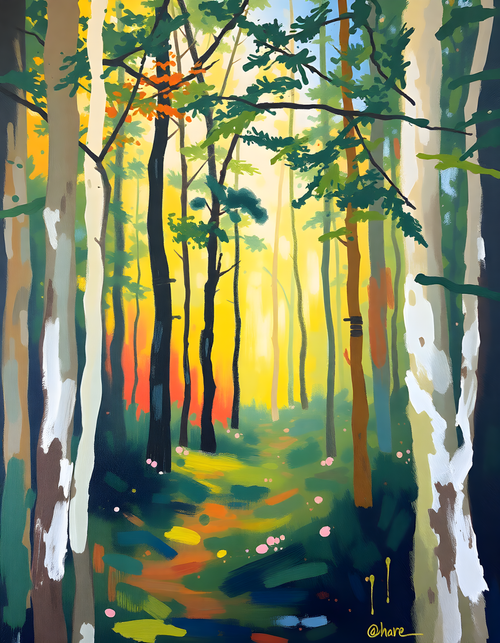 Abstract Forest Path with Golden Light Wall Art