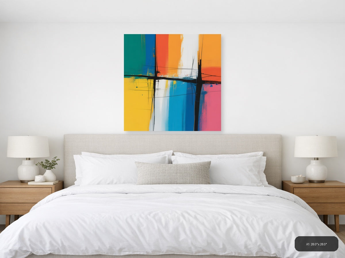 Colorful Abstract Grid Cross Pattern Modern Wall Art — A1 / Bedroom