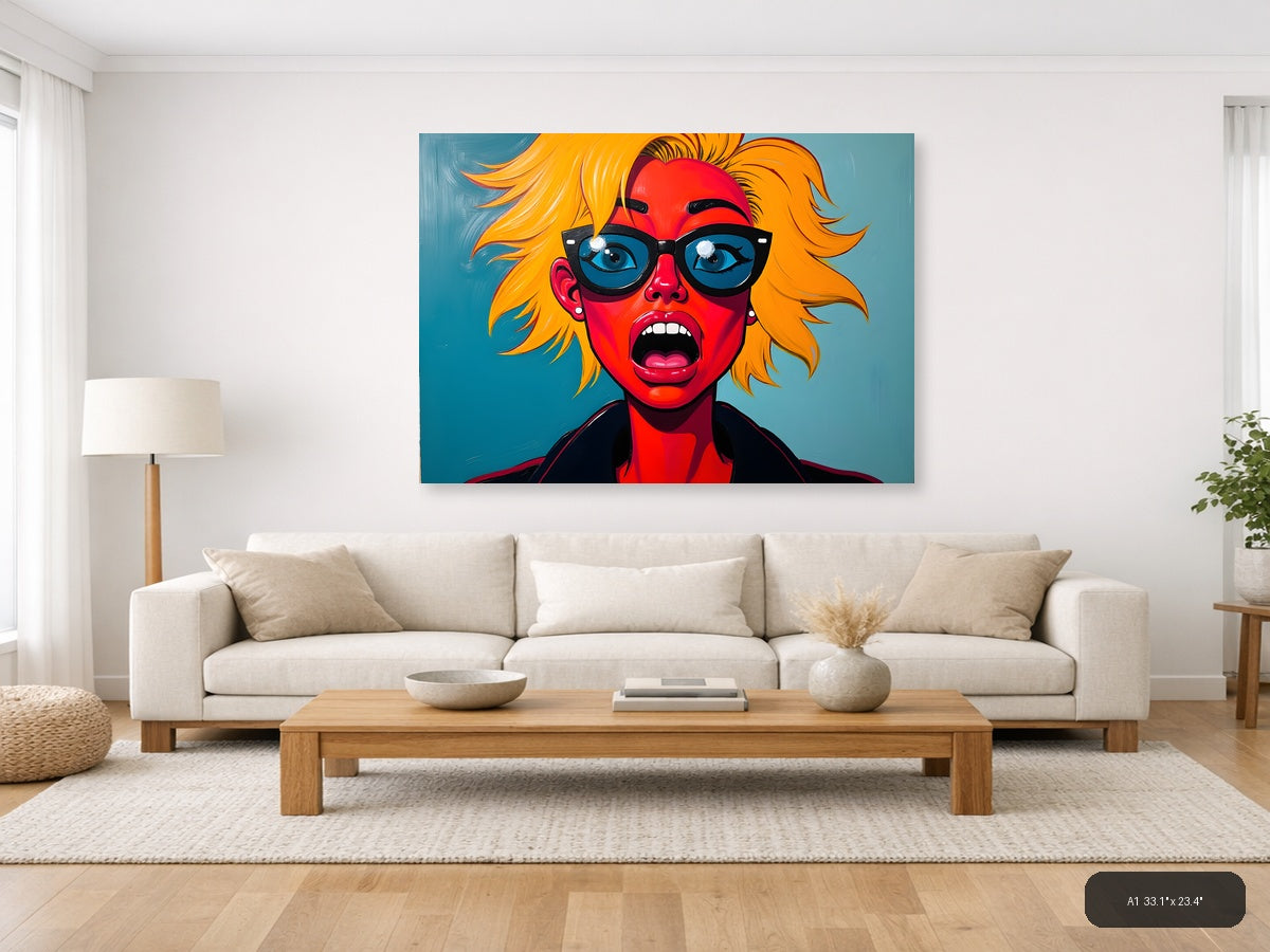 Bold Red Face Yellow Hair Pop Art Abstract Wall Art — A1 / Living Room