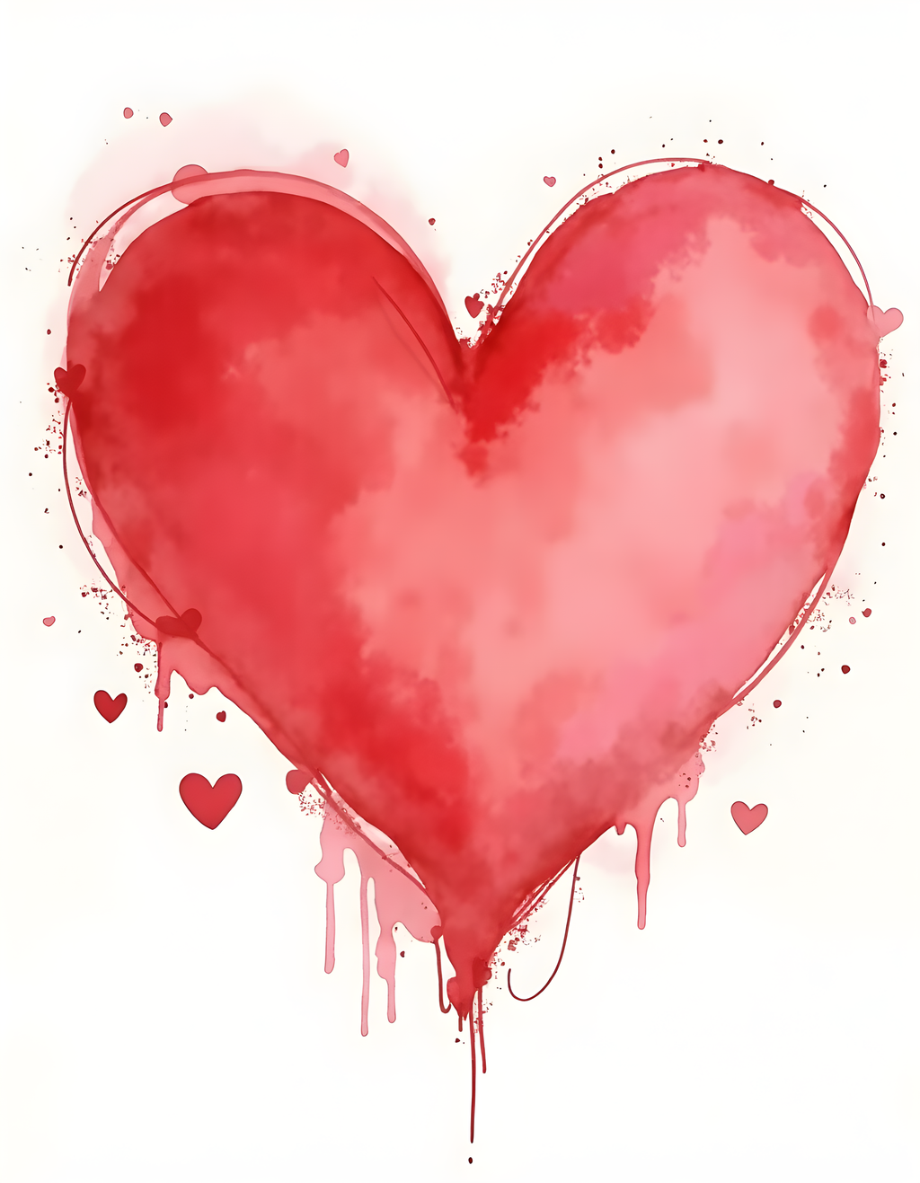 Red Watercolor Heart with Dripping Paint Wall Art