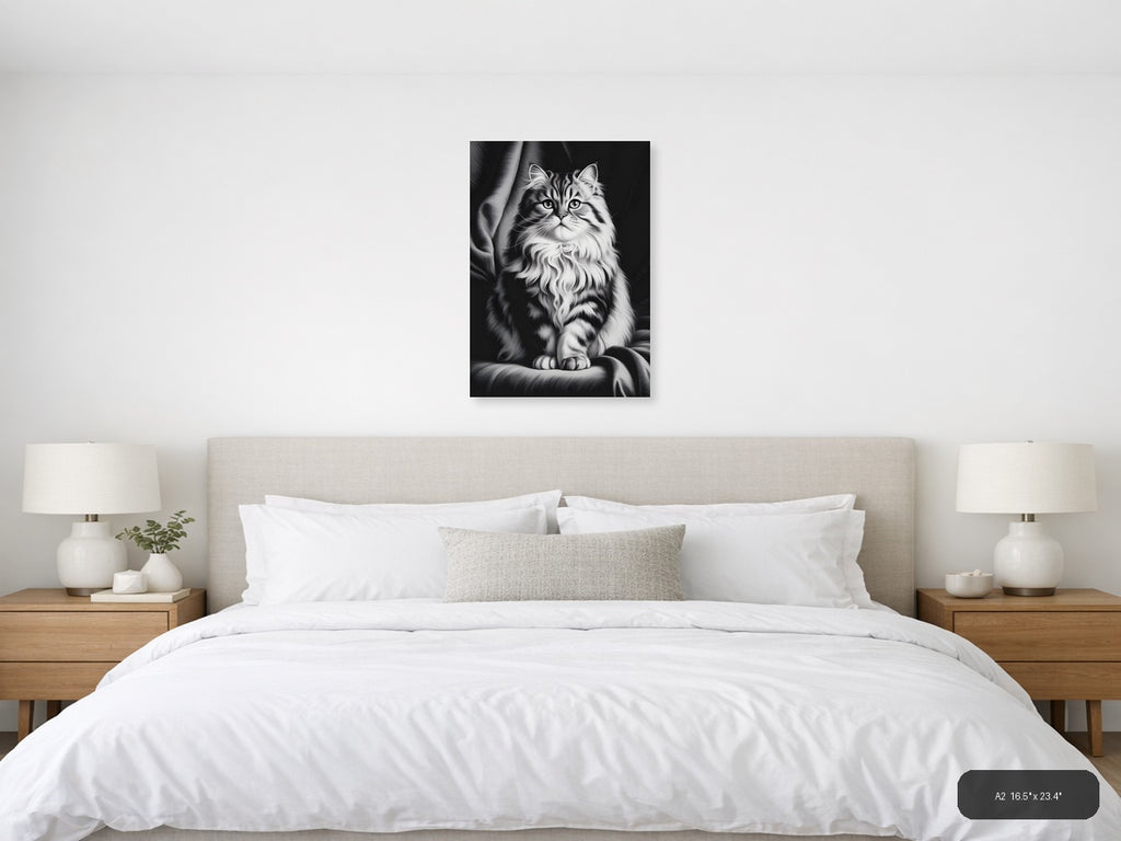 Fluffy Long-Haired Tabby Cat Portrait Photography Wall Art — A2 / Bedroom