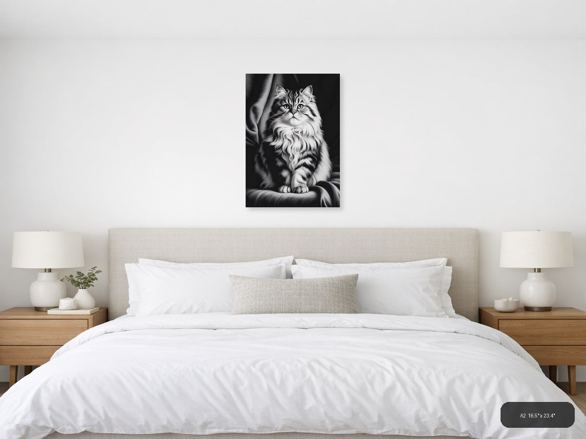 Fluffy Long-Haired Tabby Cat Portrait Photography Wall Art — A2 / Bedroom