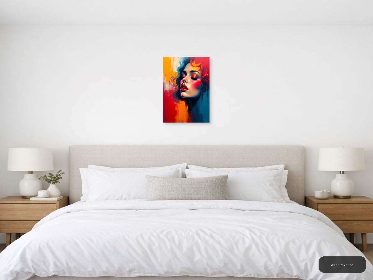 Colorful Abstract Portrait Woman Face Wall Art — A3 / Bedroom