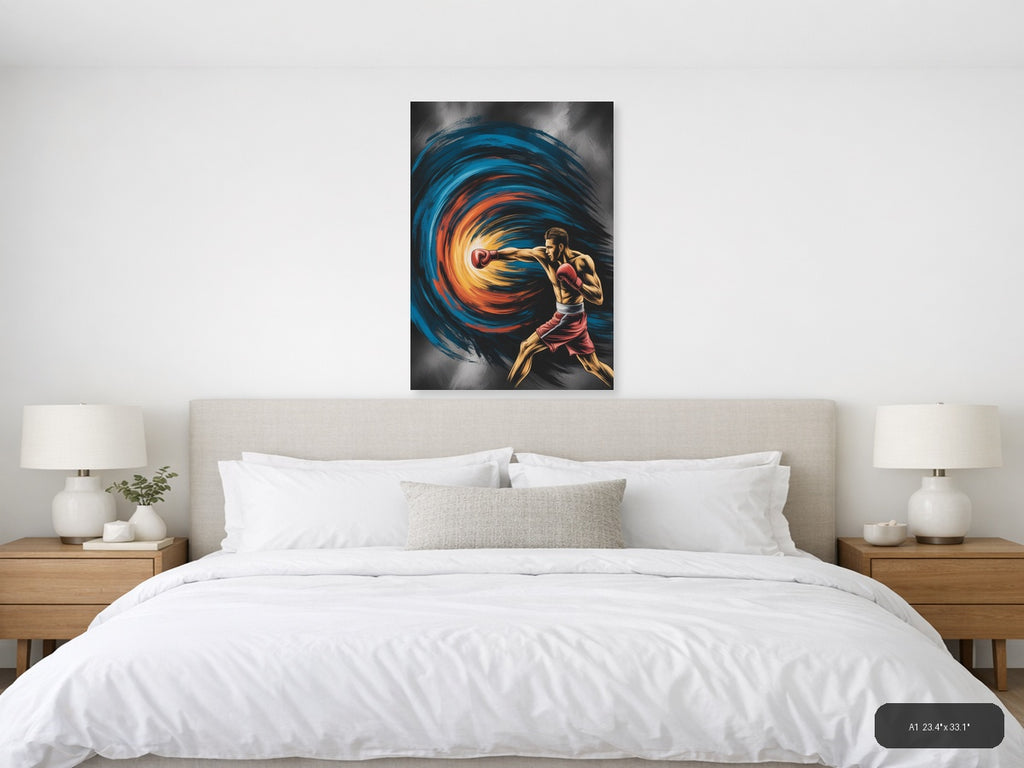 Abstract Boxer Punch Energy Swirl Portrait Wall Art — A1 / Bedroom