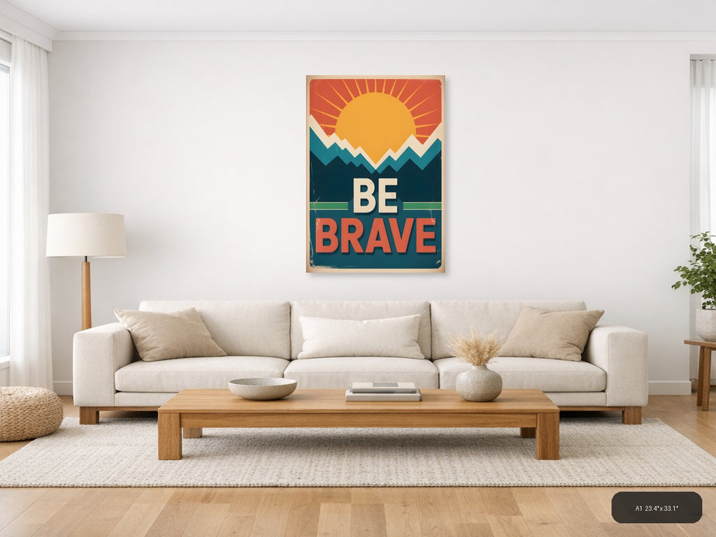 Be Brave Vintage Sunrise Mountain Wall Art — A1 / Living Room