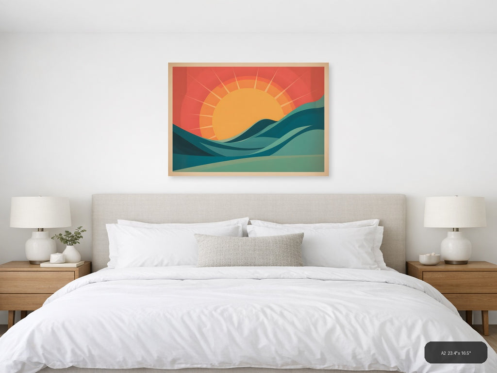 Vintage Sunrise Over Ocean Waves Wall Art — A2 / Bedroom
