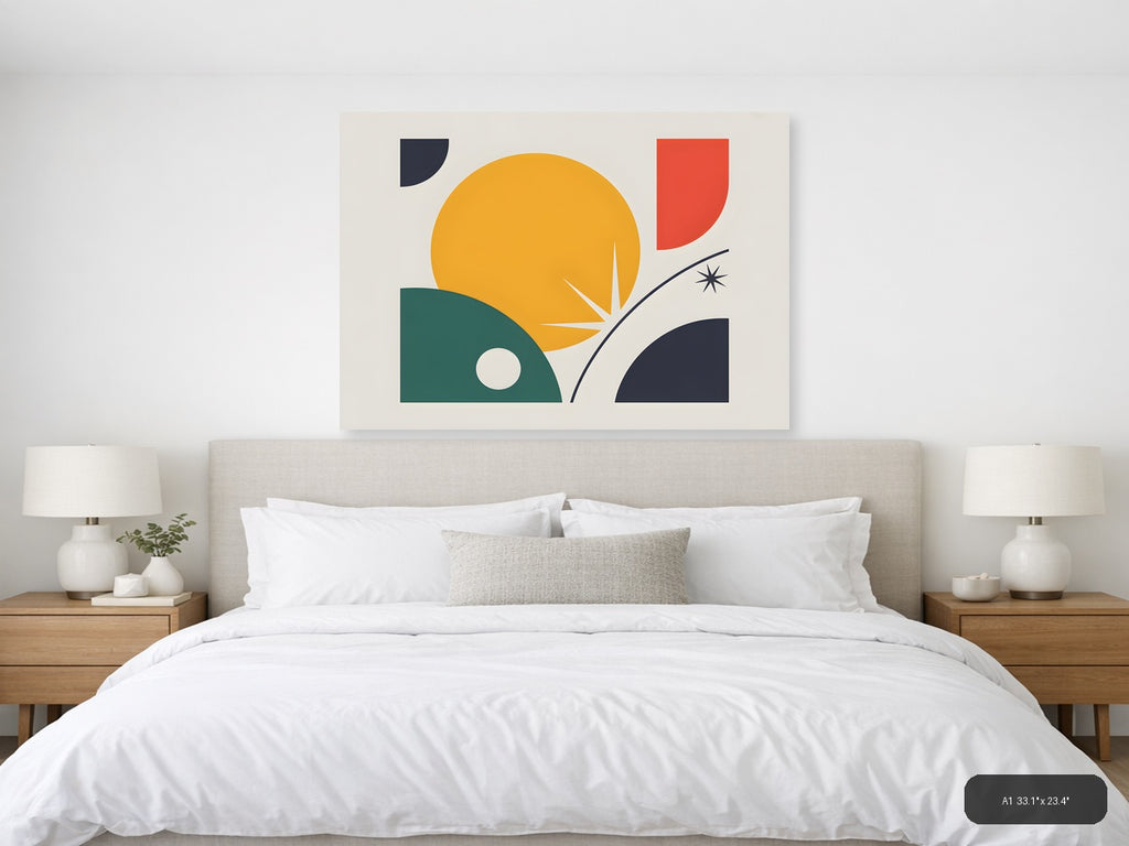 Minimalist Sunset Landscape with Geometric Shapes Wall Art — A1 / Bedroom