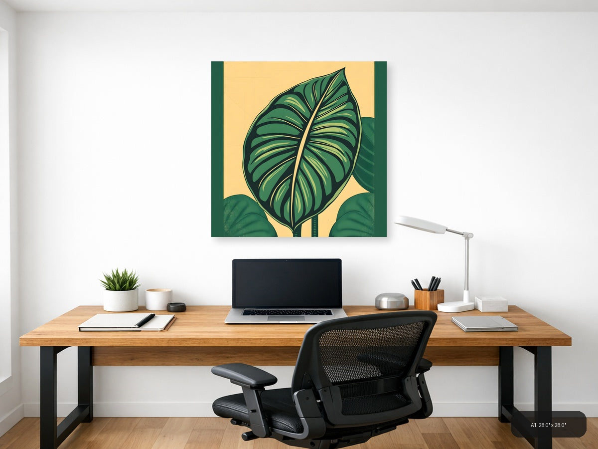 Vintage Green Leaf Botanical Illustration Wall Art — A1 / Office
