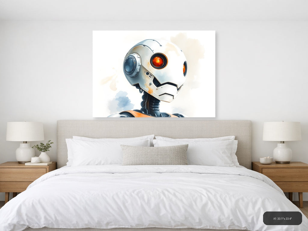 Futuristic Robot Head Watercolor Illustration Wall Art — A1 / Bedroom