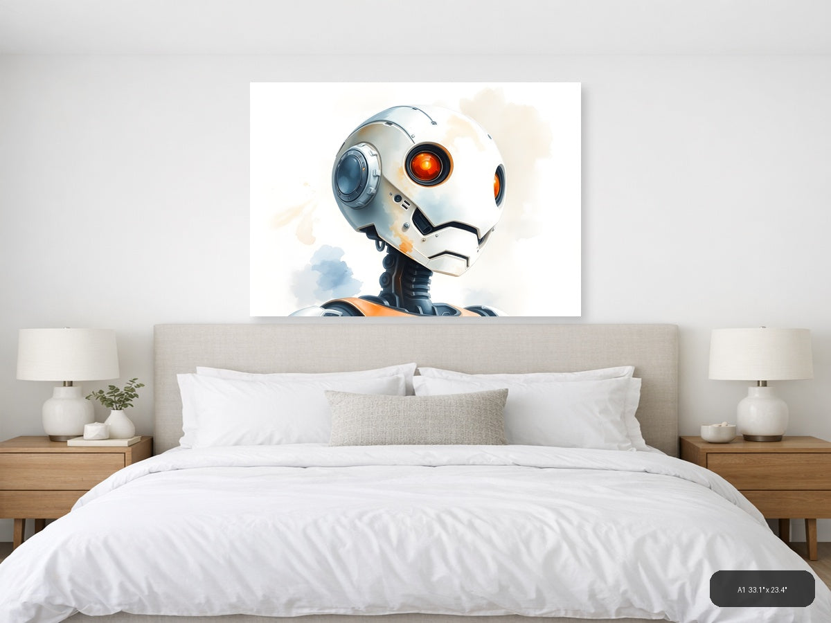 Futuristic Robot Head Watercolor Illustration Wall Art — A1 / Bedroom