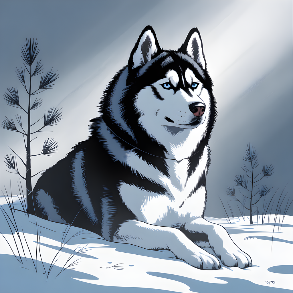 Husky in Snow Winter Landscape Photography Wall Art