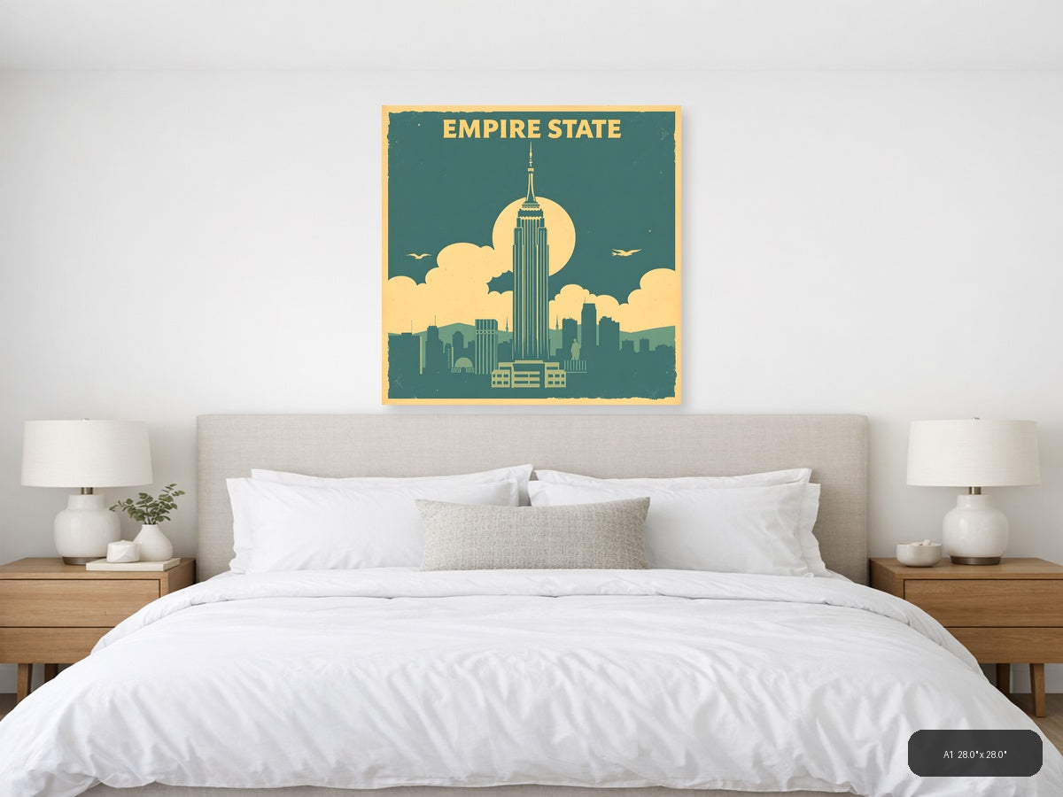 Empire State Building Vintage NYC Skyline Wall Art — A1 / Bedroom