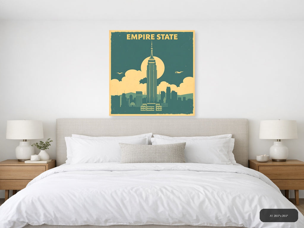 Empire State Building Vintage Art Deco Wall Art — A1 / Bedroom