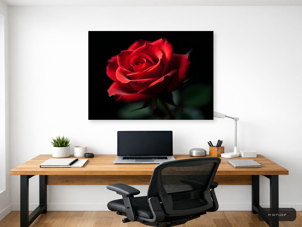 Red Rose on Black - Fine Art Photography Wall Art — A1 / Office
