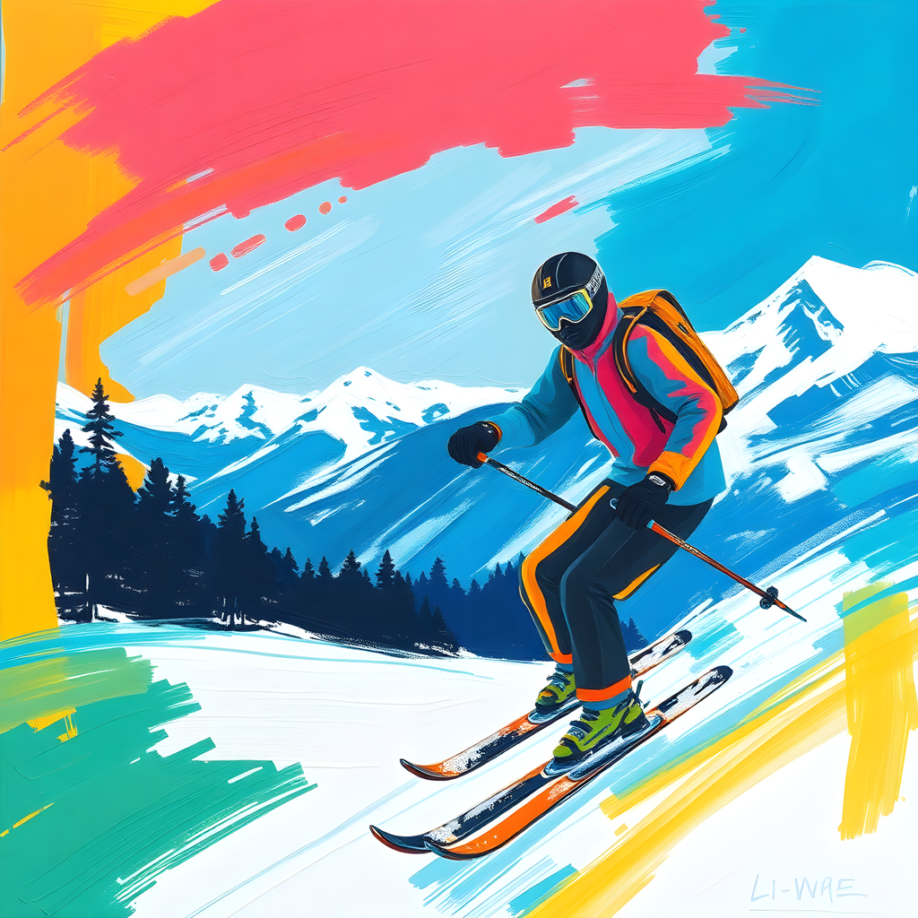 Abstract Skier Mountain Landscape Modern Wall Art