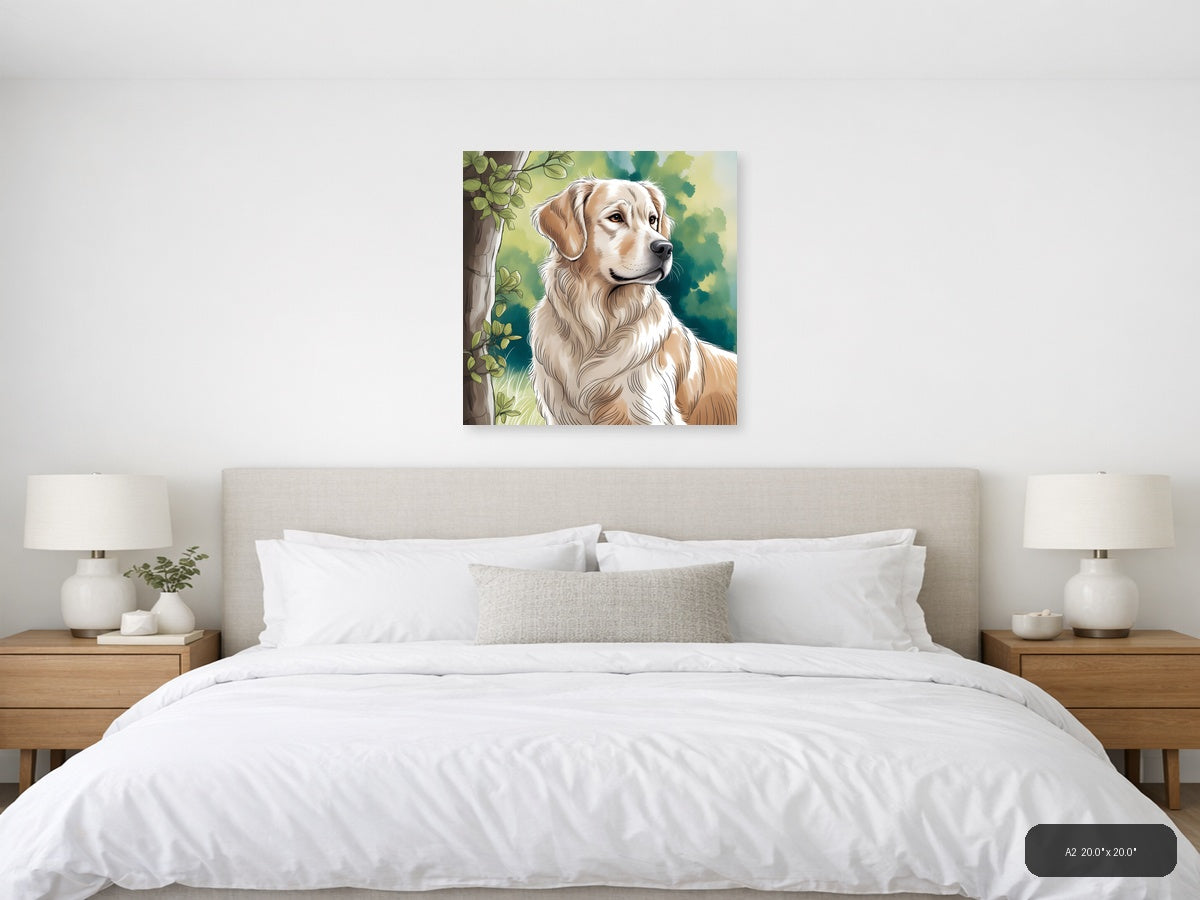 Golden Retriever Portrait Line Art Wall Art — A2 / Bedroom