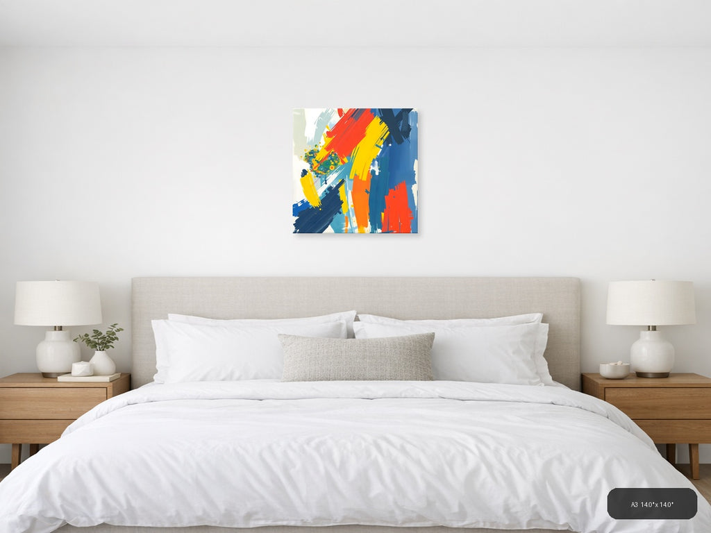 Bold Abstract Brushstrokes Primary Colors Wall Art — A3 / Bedroom