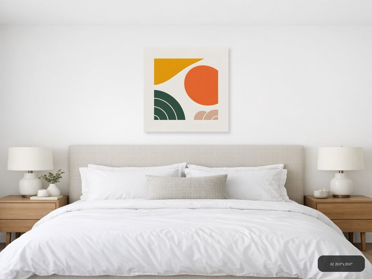 Minimalist Geometric Shapes Orange Green Gold Wall Art — A2 / Bedroom