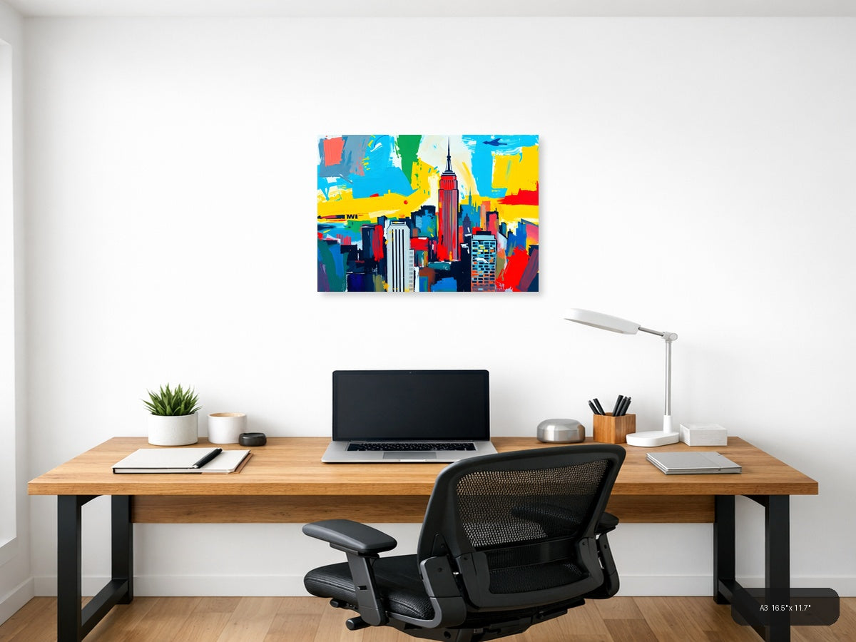 Abstract New York City Skyline Colorful Pop Art Wall Art — A3 / Office