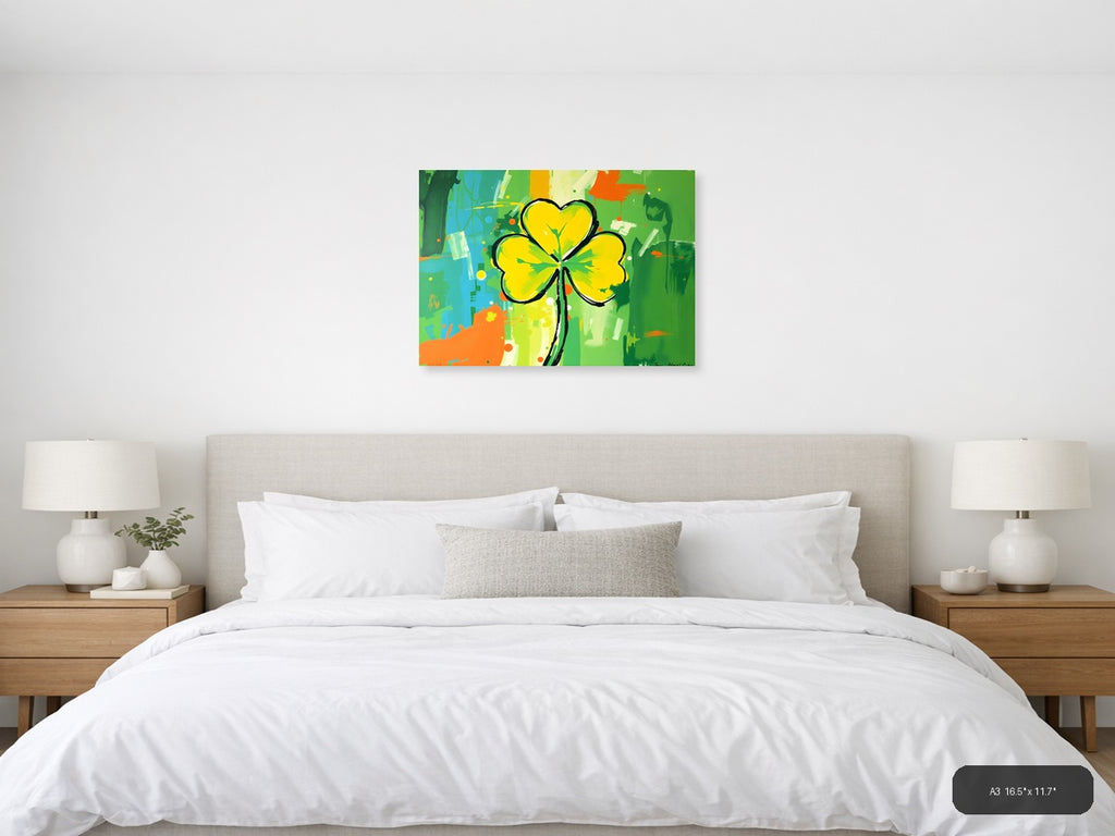 Yellow Four-Leaf Clover Abstract Flower Wall Art — A3 / Bedroom