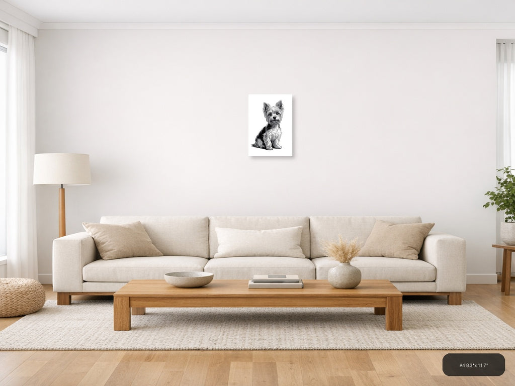 Fluffy Terrier Dog Portrait Minimalist Wall Art — A4 / Living Room