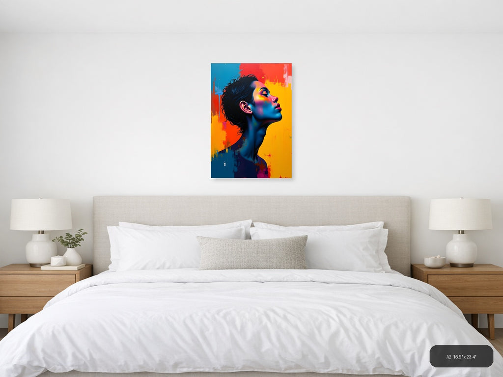 Vibrant Abstract Portrait with Neon Glow Wall Art — A2 / Bedroom
