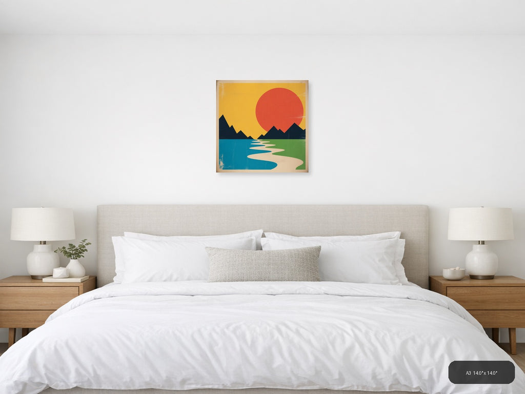 Vintage Sunset Mountain Landscape Wall Art — A3 / Bedroom