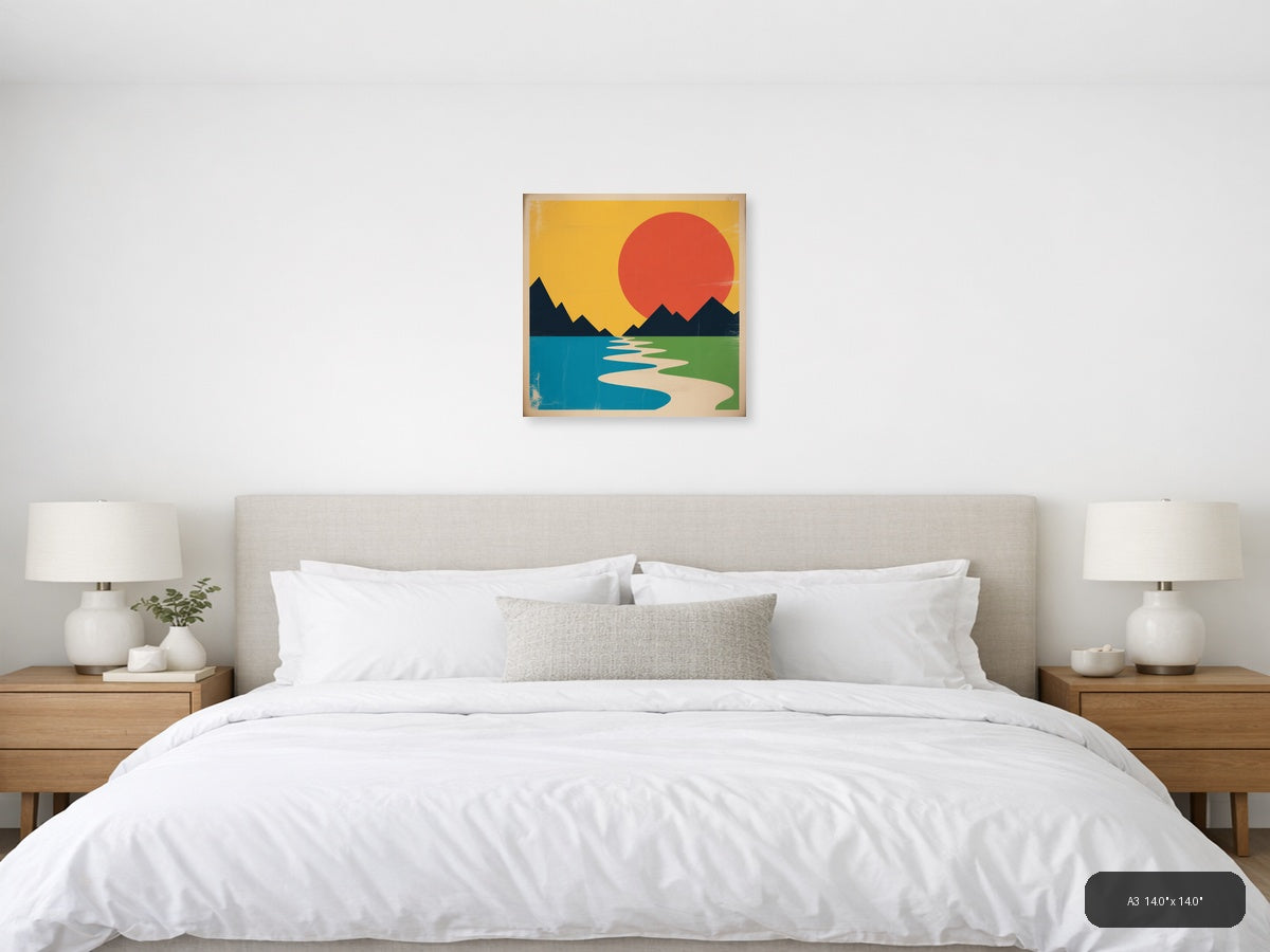 Vintage Sunset Mountain Landscape Wall Art — A3 / Bedroom