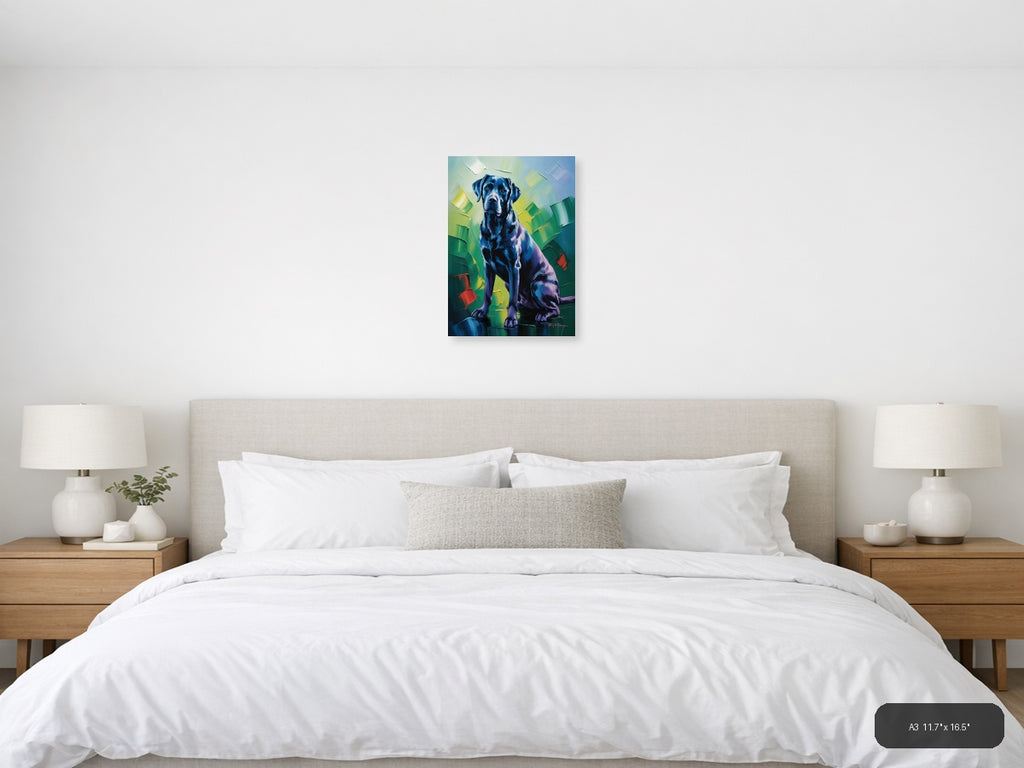 Abstract Blue Labrador Portrait Modern Wall Art — A3 / Bedroom