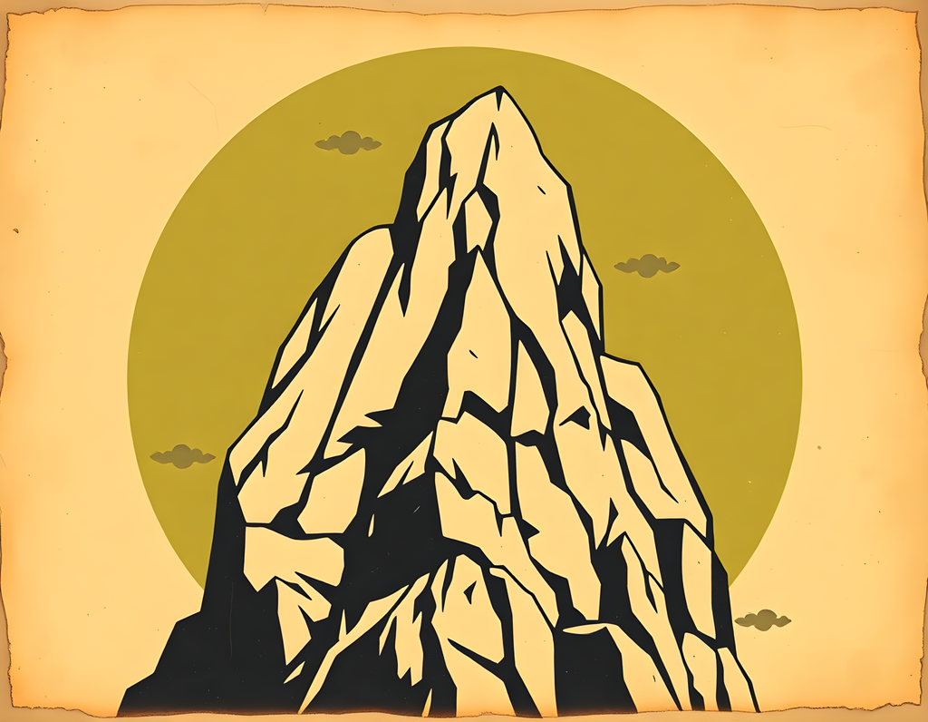 Vintage Mountain Peak Against Gold Sky Wall Art