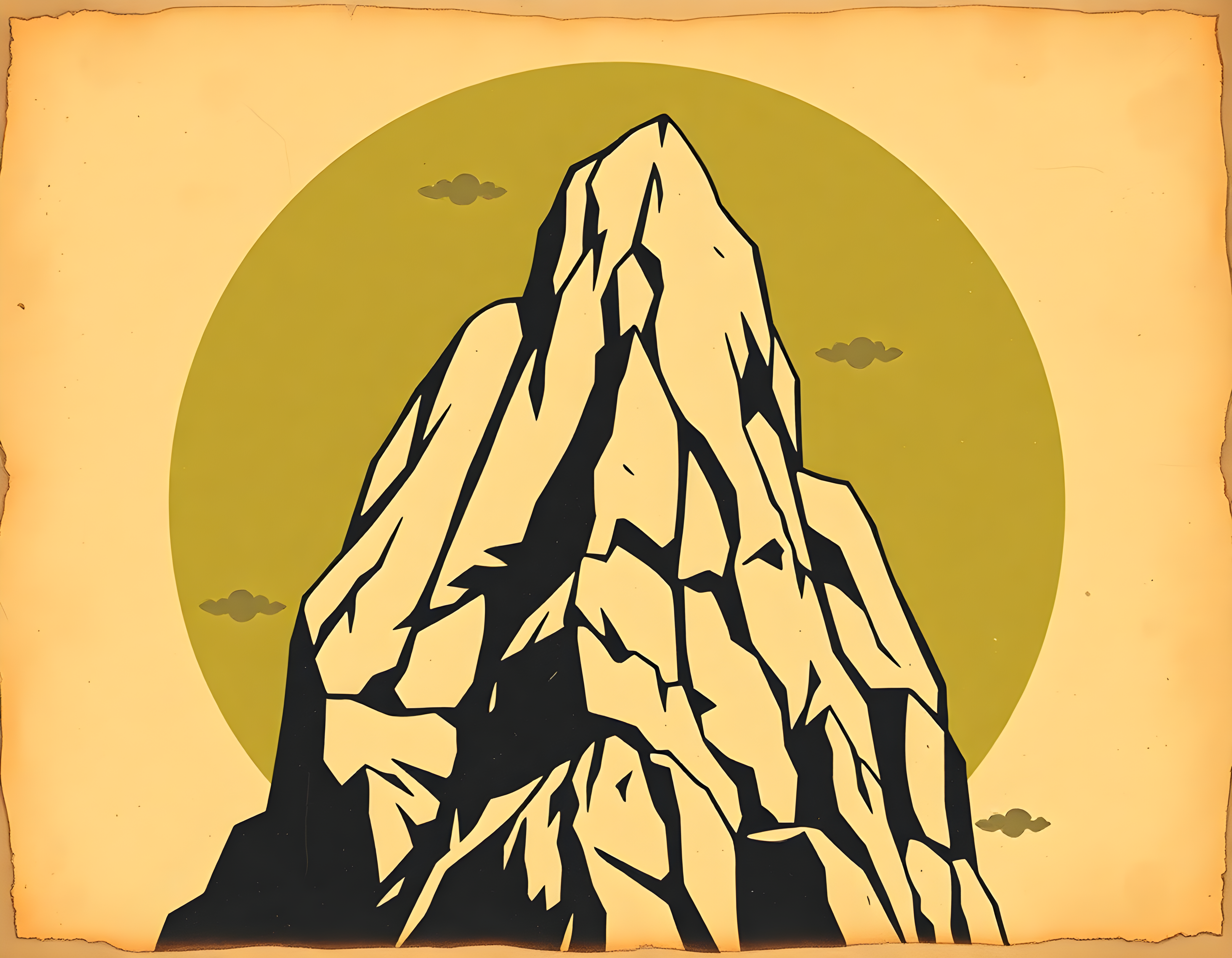 Vintage Mountain Peak Against Gold Sky Wall Art