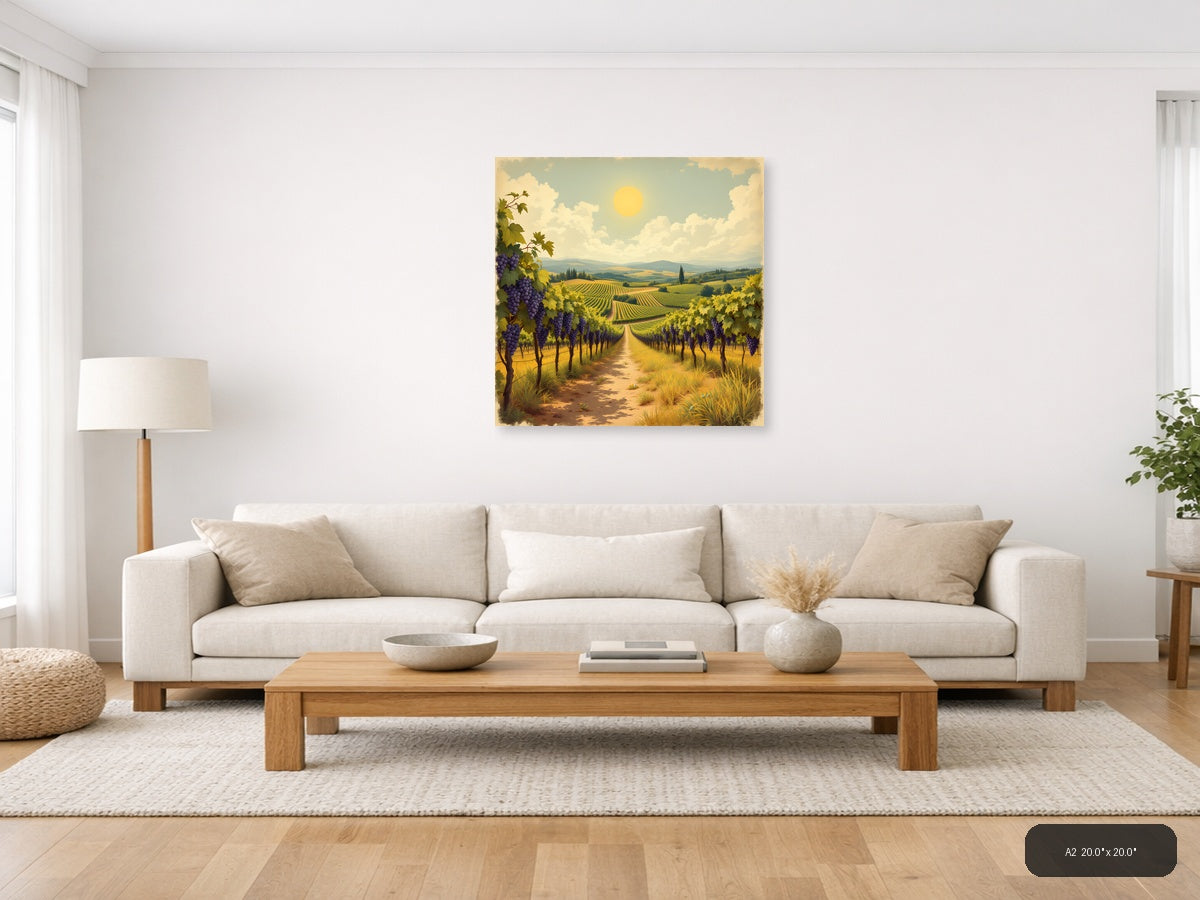 Vintage Tuscan Vineyard Landscape with Purple Grapes Wall Art — A2 / Living Room