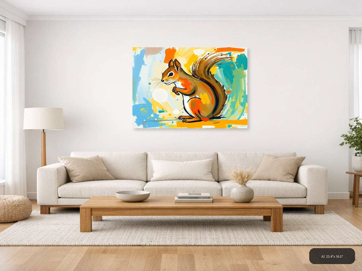 Colorful Abstract Squirrel Modern Animal Wall Art — A2 / Living Room