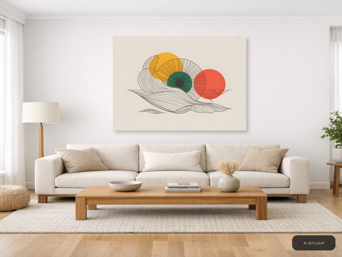 Abstract Eye Line Art with Colorful Circles Wall Art — A1 / Living Room