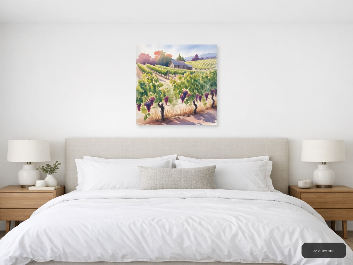 Vineyard Harvest Watercolor Wine Country Wall Art — A2 / Bedroom