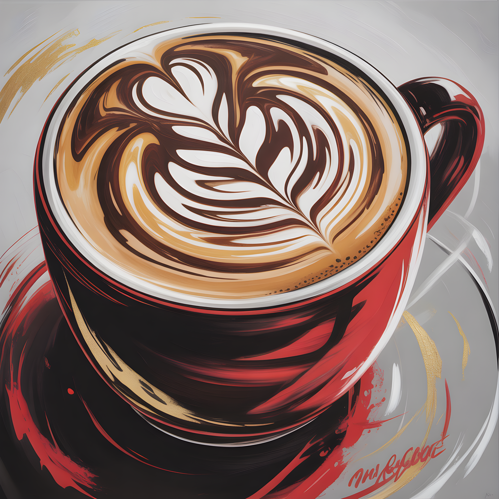Red Coffee Cup Latte Art Abstract Wall Art