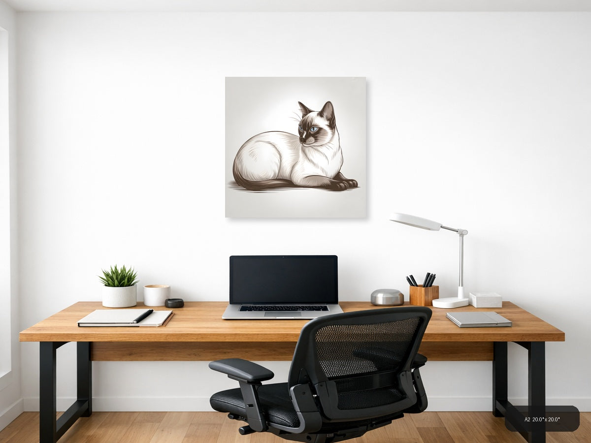 Siamese Cat Blue Eyes Line Art Wall Art — A2 / Office