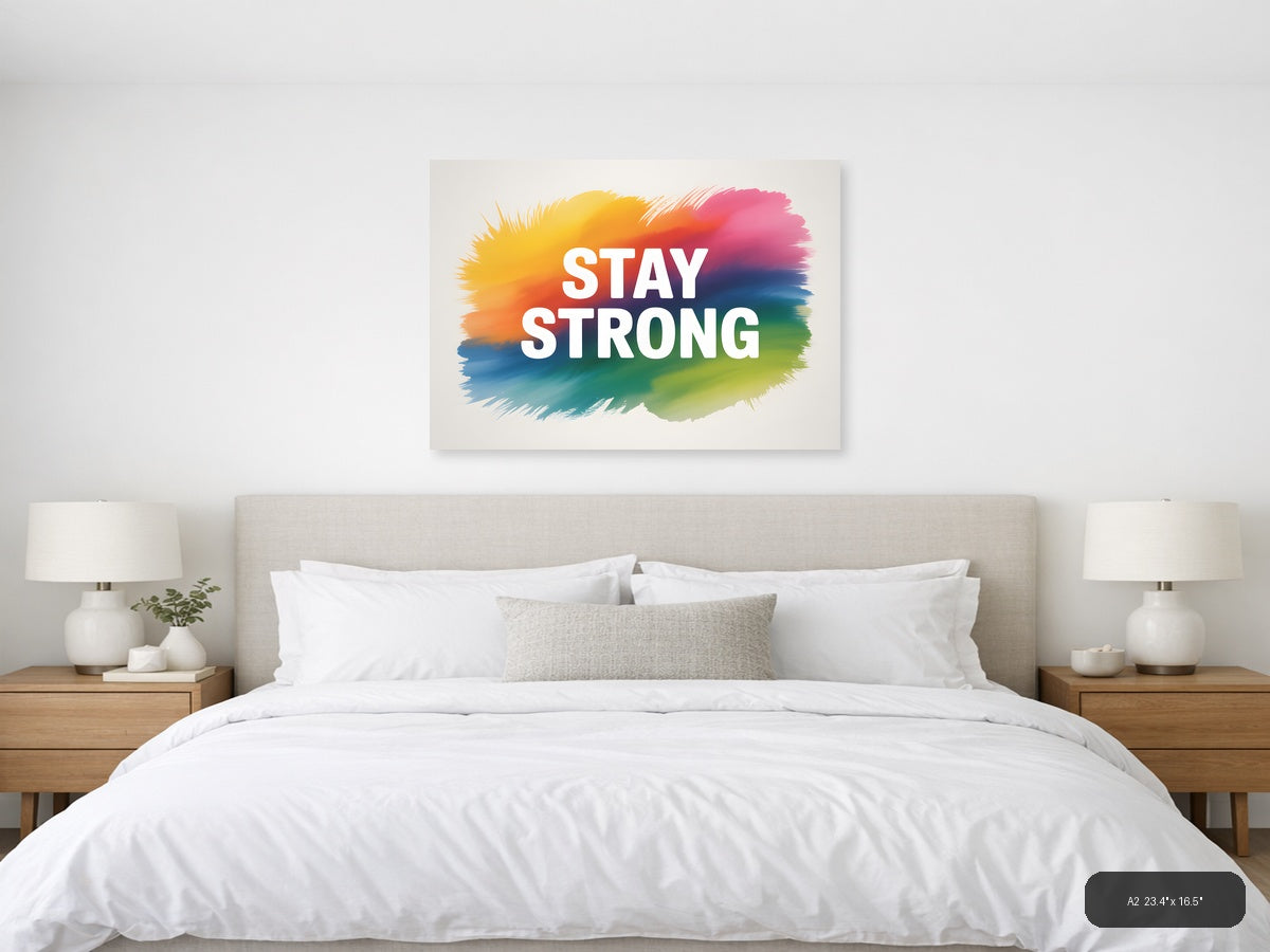 Stay Strong Watercolor Rainbow Gradient Wall Art — A2 / Bedroom