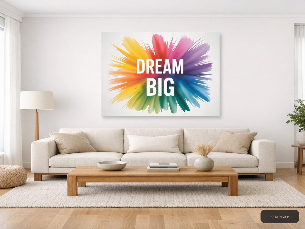 Dream Big Watercolor Burst Motivational Wall Art — A1 / Living Room