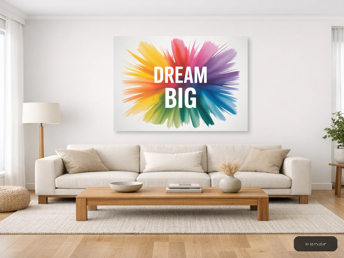 Dream Big Watercolor Burst Motivational Wall Art — A1 / Living Room