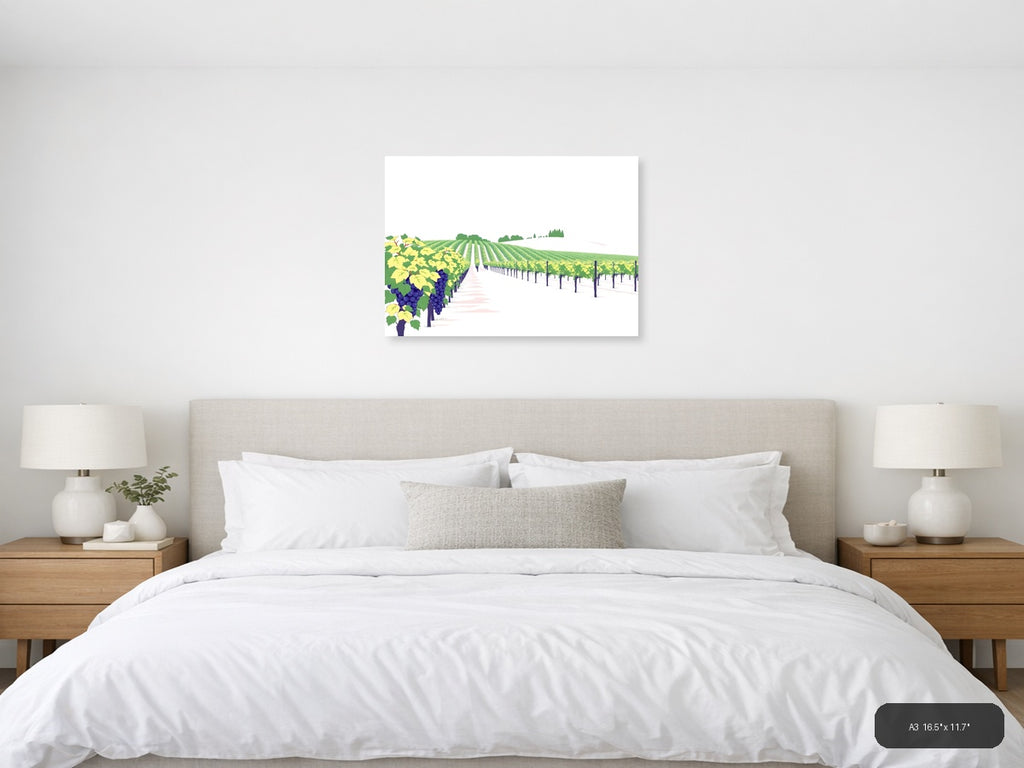Minimalist Vineyard Landscape with Purple Grapes Wall Art — A3 / Bedroom