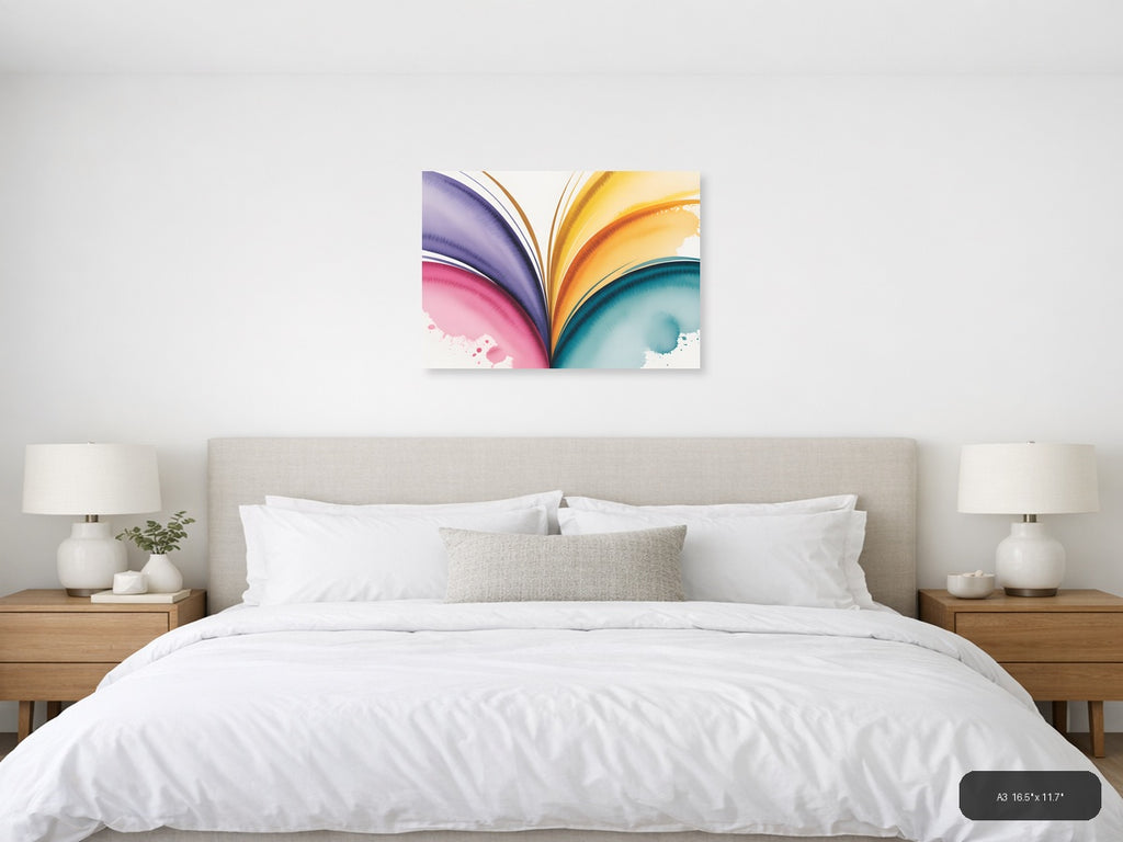 Colorful Rainbow Wave Watercolor Abstract Wall Art — A3 / Bedroom